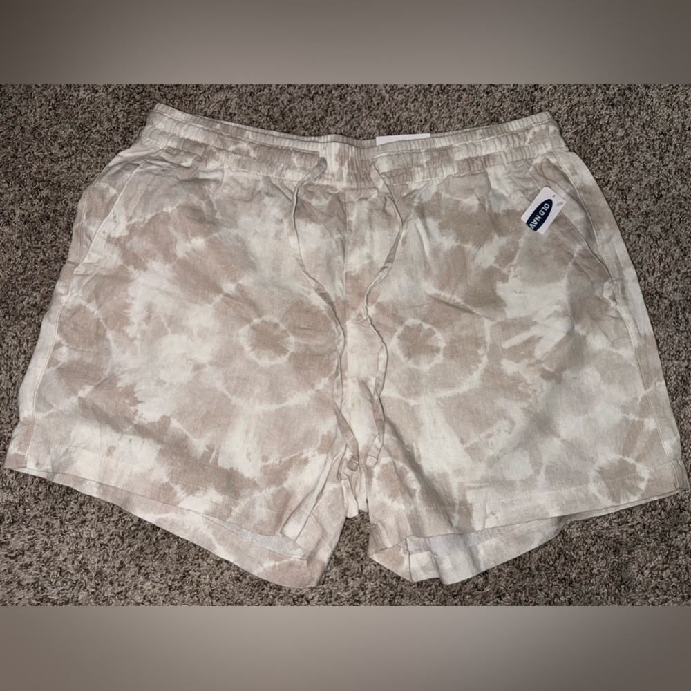 Old Navy Linen Blend Shorts Size Large (tie dye beige cream)